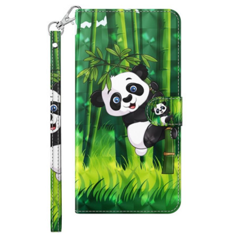 Kožené Puzdro iPhone 15 Plus 3d Bambusová Panda S Remienkom