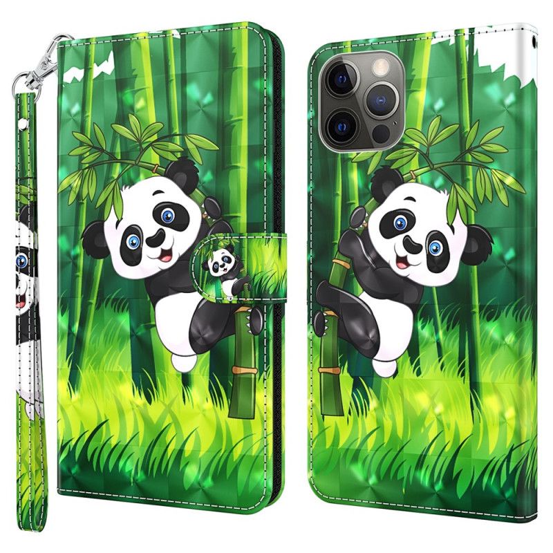 Kožené Puzdro iPhone 15 Plus 3d Bambusová Panda S Remienkom