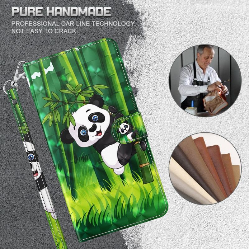 Kožené Puzdro iPhone 15 Plus 3d Bambusová Panda S Remienkom