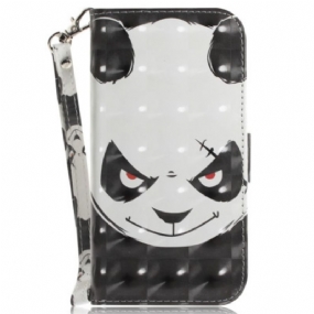 Kožené Puzdro iPhone 15 Plus Nahnevaná Panda S Popruhom