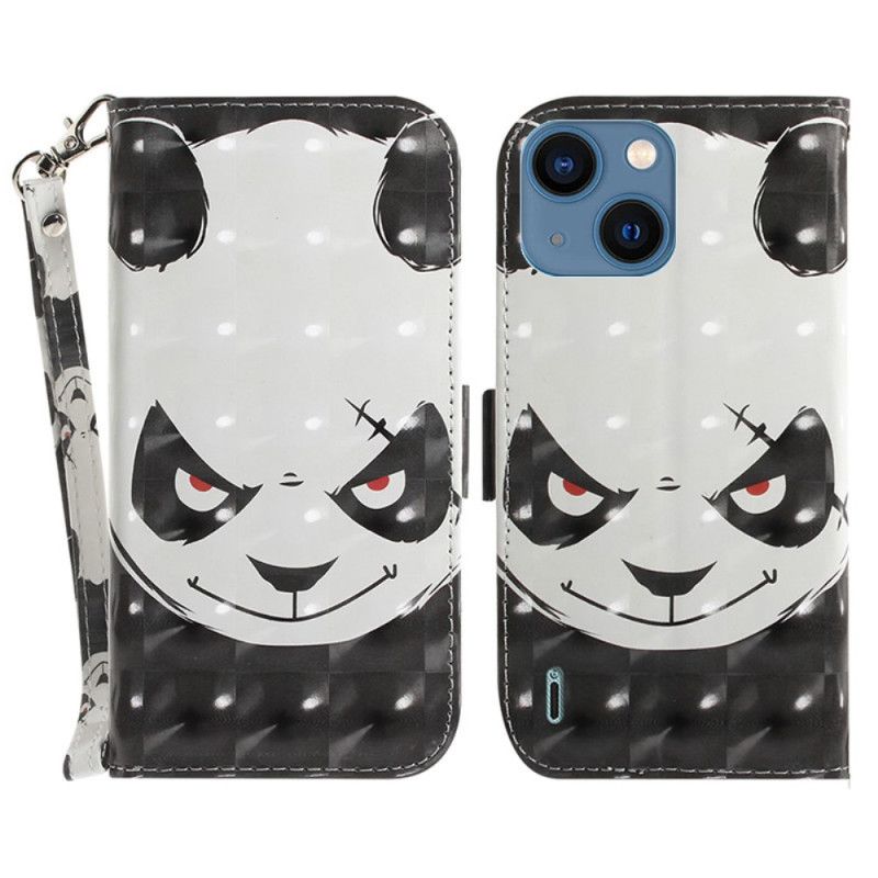 Kožené Puzdro iPhone 15 Plus Nahnevaná Panda S Popruhom