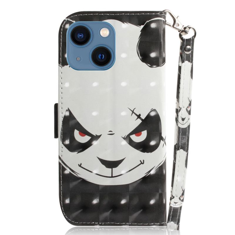 Kožené Puzdro iPhone 15 Plus Nahnevaná Panda S Popruhom