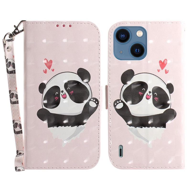 Kožené Puzdro iPhone 15 Plus Panda Love S Popruhom