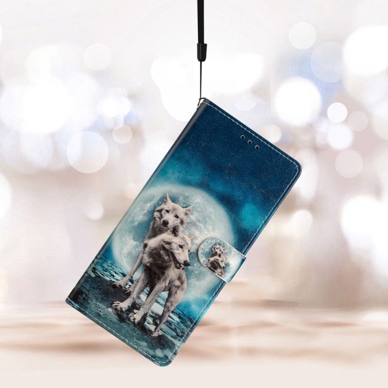 Peňaženkový Kryt iPhone 15 Plus Lanyard Wolves