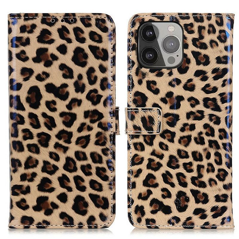 Kožené Puzdro iPhone 13 Pro Max Obyčajný Leopard