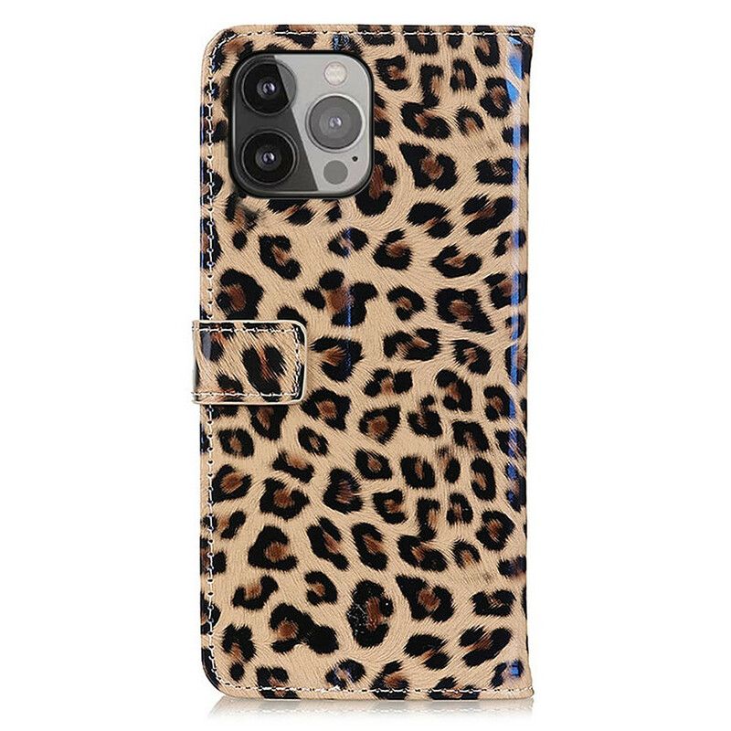 Kožené Puzdro iPhone 13 Pro Max Obyčajný Leopard