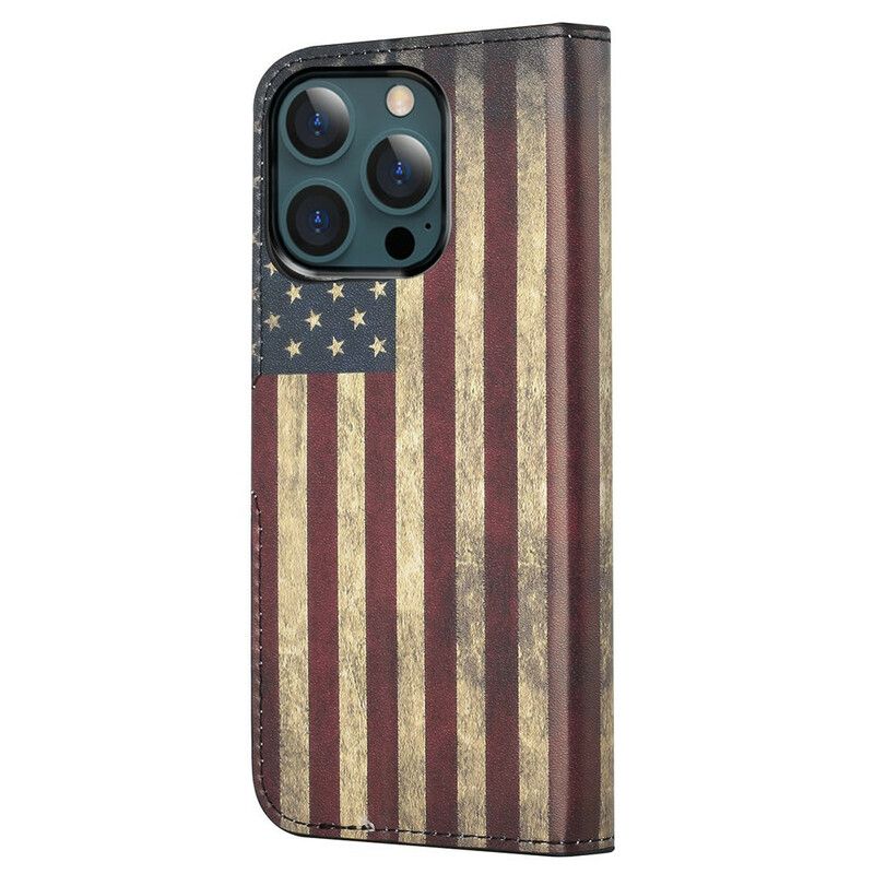 Kožené Puzdro iPhone 13 Pro Max Vlajka Usa