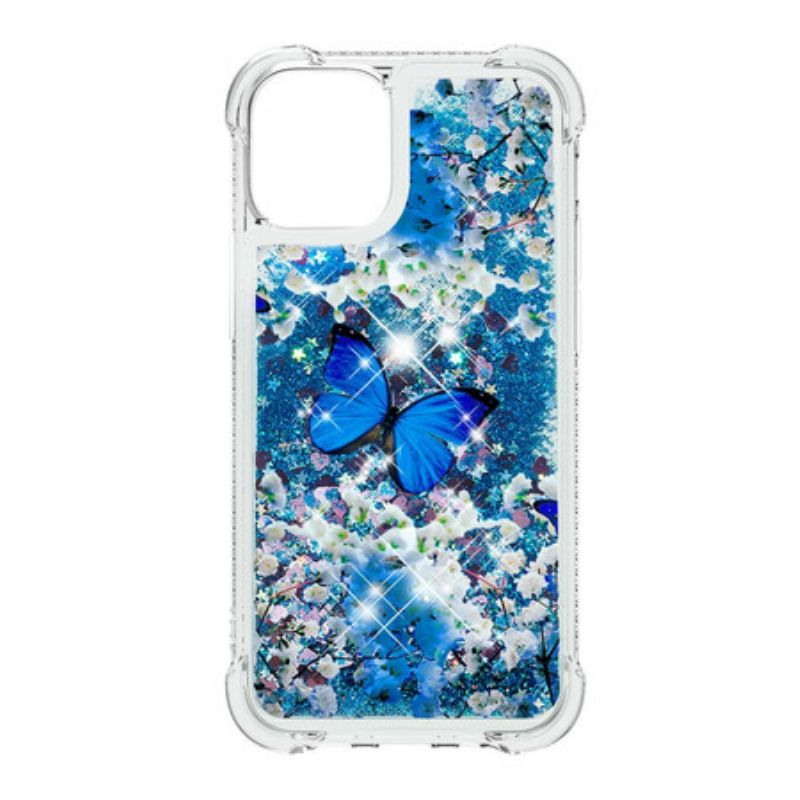 Kryt iPhone 13 Pro Max Glitter Blue Butterflies