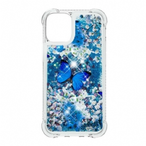 Kryt iPhone 13 Pro Max Glitter Blue Butterflies