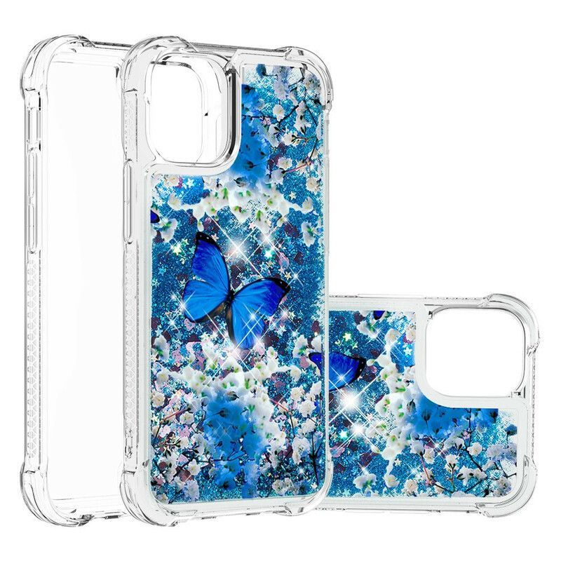 Kryt iPhone 13 Pro Max Glitter Blue Butterflies