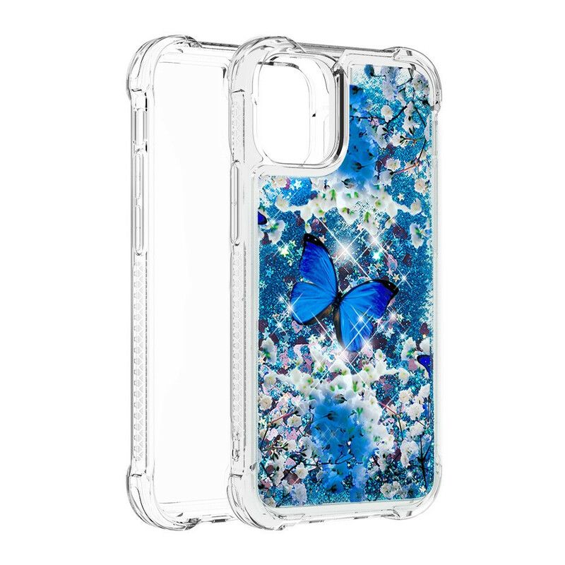 Kryt iPhone 13 Pro Max Glitter Blue Butterflies