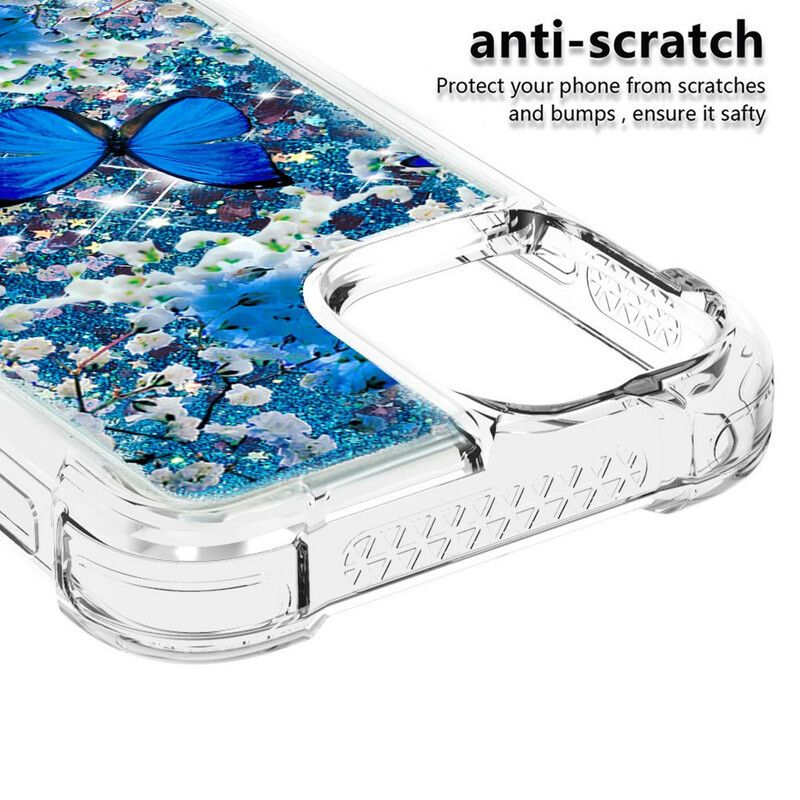 Kryt iPhone 13 Pro Max Glitter Blue Butterflies