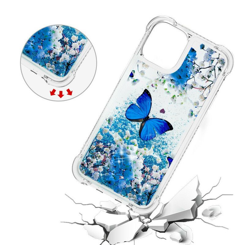 Kryt iPhone 13 Pro Max Glitter Blue Butterflies