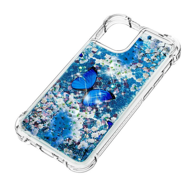 Kryt iPhone 13 Pro Max Glitter Blue Butterflies