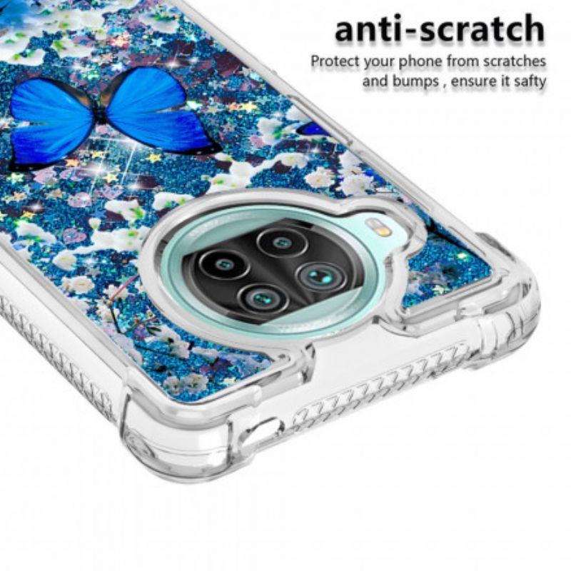 Kryt Xiaomi Redmi Note 9 Pro 5G Glitter Blue Butterflies