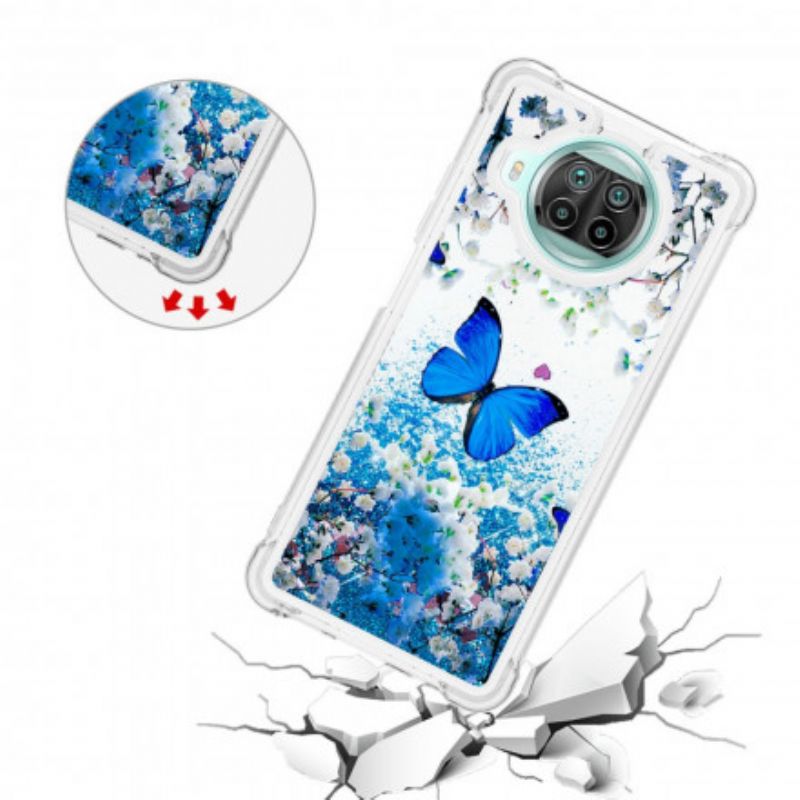 Kryt Xiaomi Redmi Note 9 Pro 5G Glitter Blue Butterflies