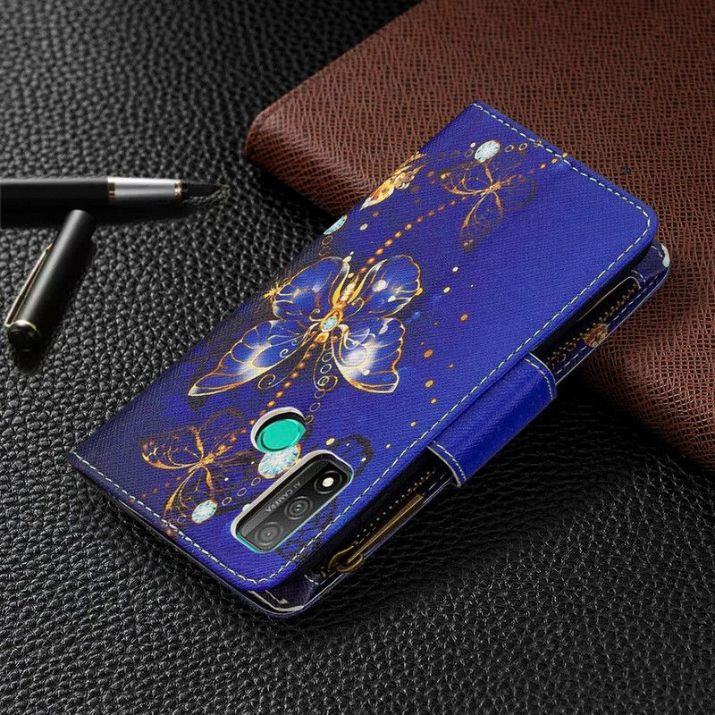 Kožené Puzdro Huawei P Smart 2020 Vrecko Na Zips Na Motýle