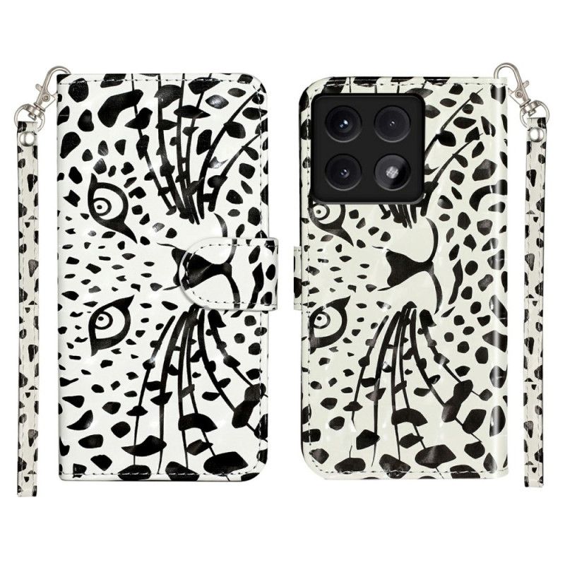 Kožené Puzdro Xiaomi 14t Kryt Na Mobil Grafický Remienok Leopard