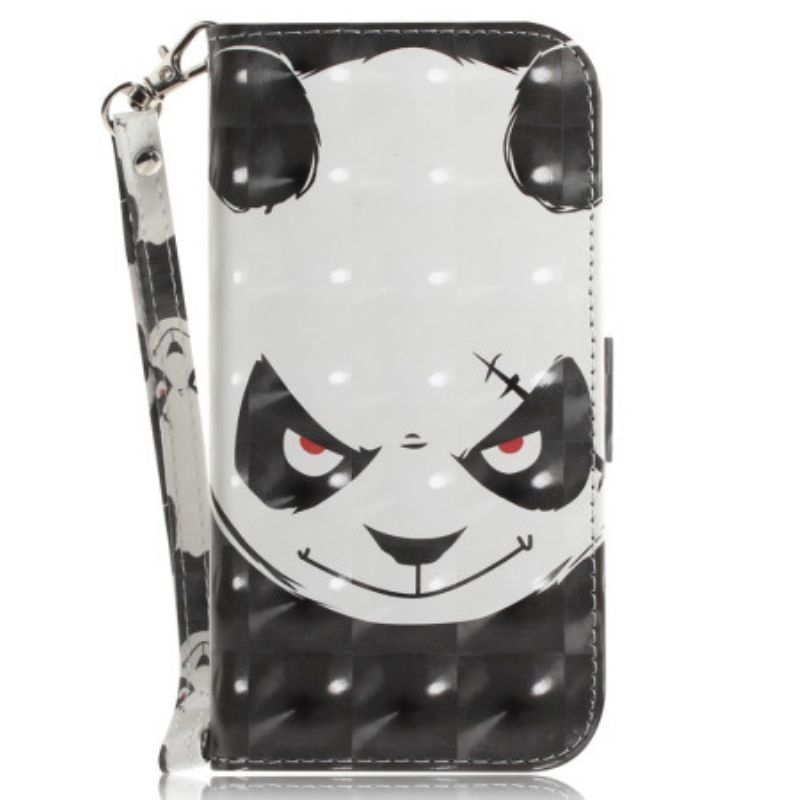 Kožené Puzdro Xiaomi Redmi 10A Angry Panda With Lanyard