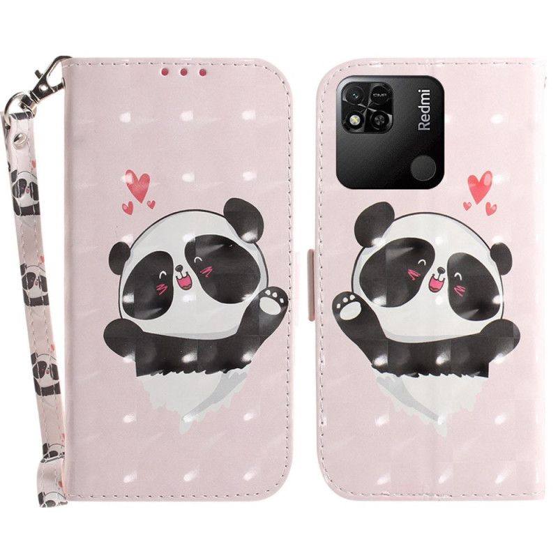 Kožené Puzdro Xiaomi Redmi 10A Panda Love With Lanyard