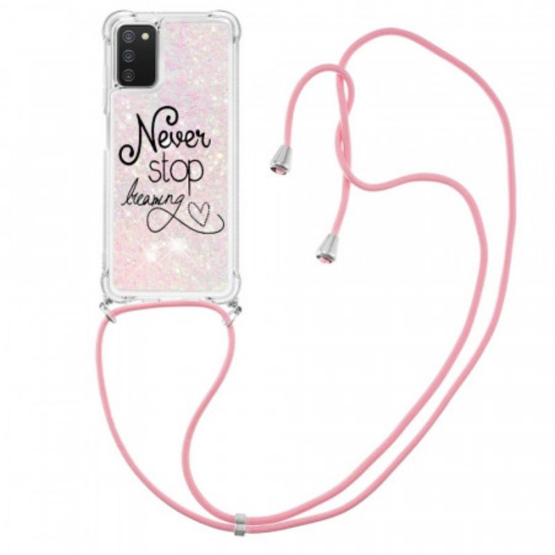 Kryt Samsung Galaxy A03s Never Stop Glitter Drawstring