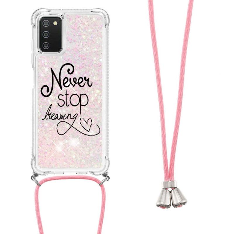 Kryt Samsung Galaxy A03s Never Stop Glitter Drawstring