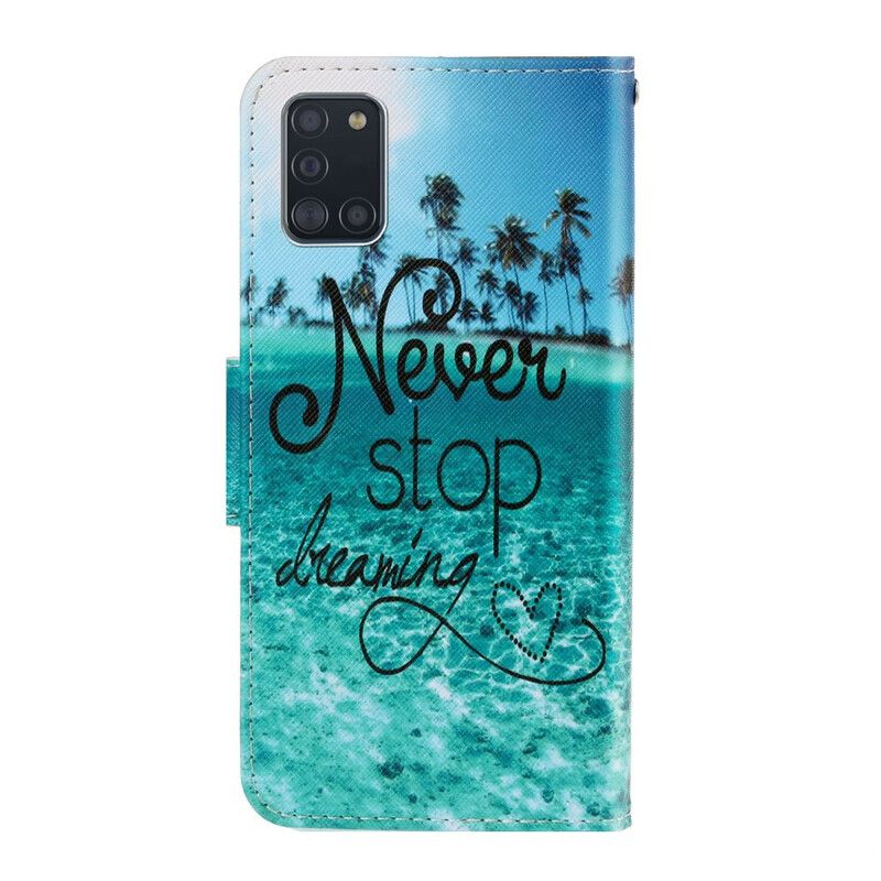 Kožené Puzdro Samsung Galaxy A31 Never Stop Dreaming Navy Strappy