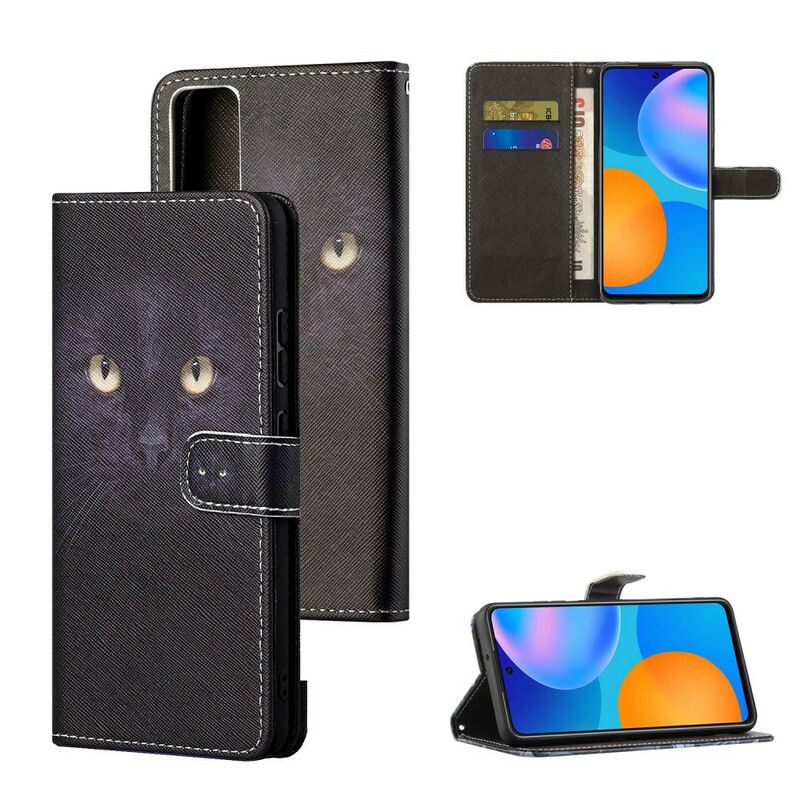 Kožené Puzdro Huawei P Smart 2021 Strappy Black Cat Eyes