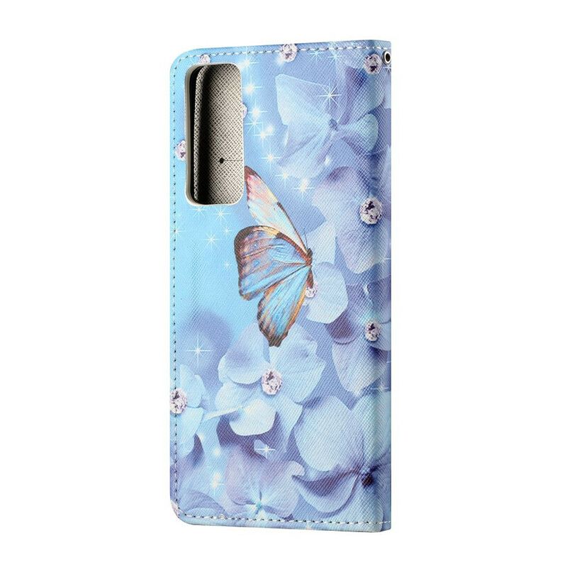 Kožené Puzdro Huawei P Smart 2021 Strappy Diamond Butterflies