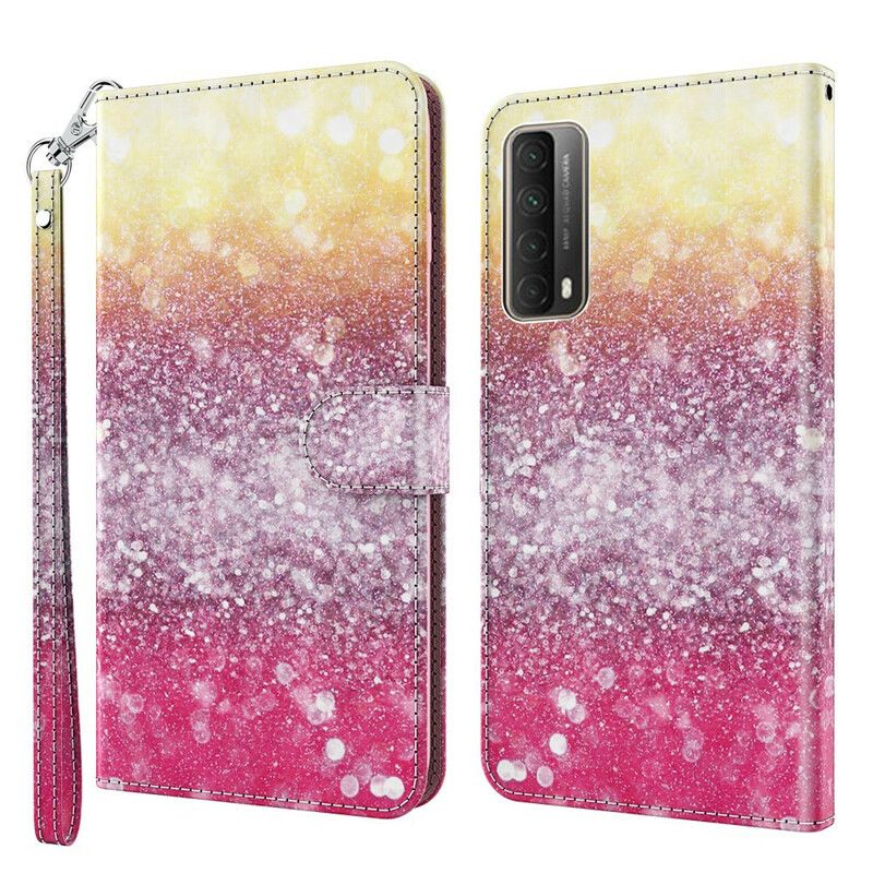 Peňaženkový Kryt Huawei P Smart 2021 Magenta Glitter Gradient