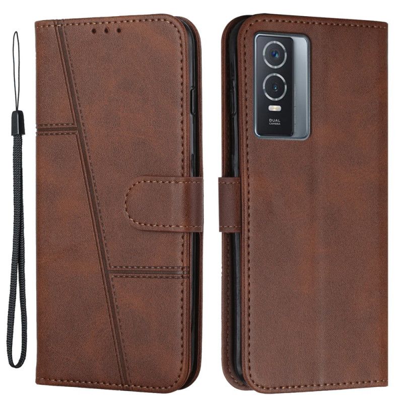 Kožené Puzdro Vivo Y76 5G Efekt Remienky Geo Leather