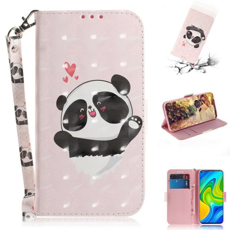 Flipové Puzdro Xiaomi Redmi Note 9 Panda Love With Lanyard