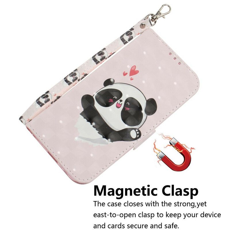 Flipové Puzdro Xiaomi Redmi Note 9 Panda Love With Lanyard