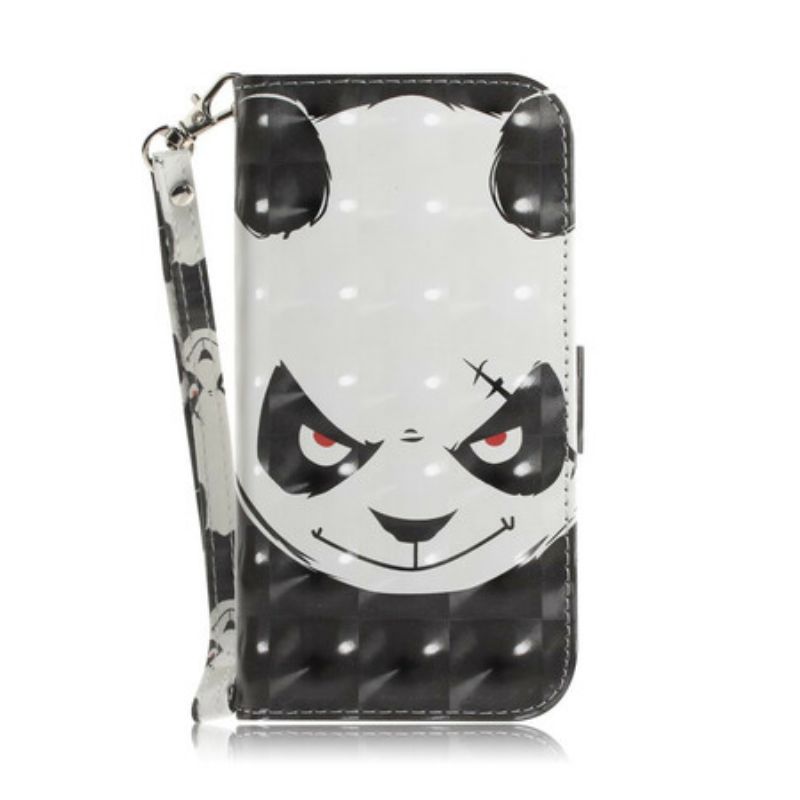 Kožené Puzdro Xiaomi Redmi Note 9 Angry Panda With Lanyard