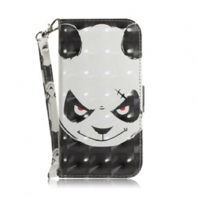 Kožené Puzdro Xiaomi Redmi Note 9 Angry Panda With Lanyard