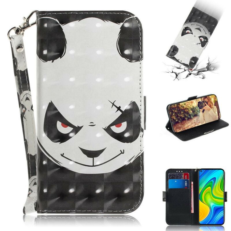 Kožené Puzdro Xiaomi Redmi Note 9 Angry Panda With Lanyard