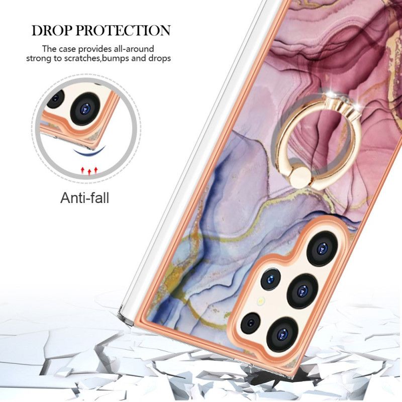 Kryt Samsung Galaxy S24 Ultra 5g Kryt Na Mobil S Podporným Krúžkom V Mramorovom Štýle