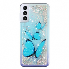 Kryt Samsung Galaxy S24 Plus 5g Kryt Na Mobil Tekuté Trblietky Blue Butterflies