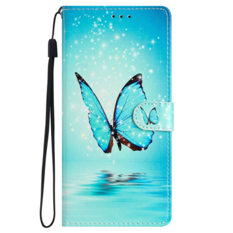 Puzdro Samsung Galaxy S24 Plus 5g Blue Butterfly In Lanyard Flight