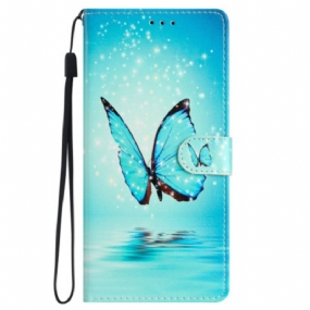 Puzdro Samsung Galaxy S24 Plus 5g Blue Butterfly In Lanyard Flight