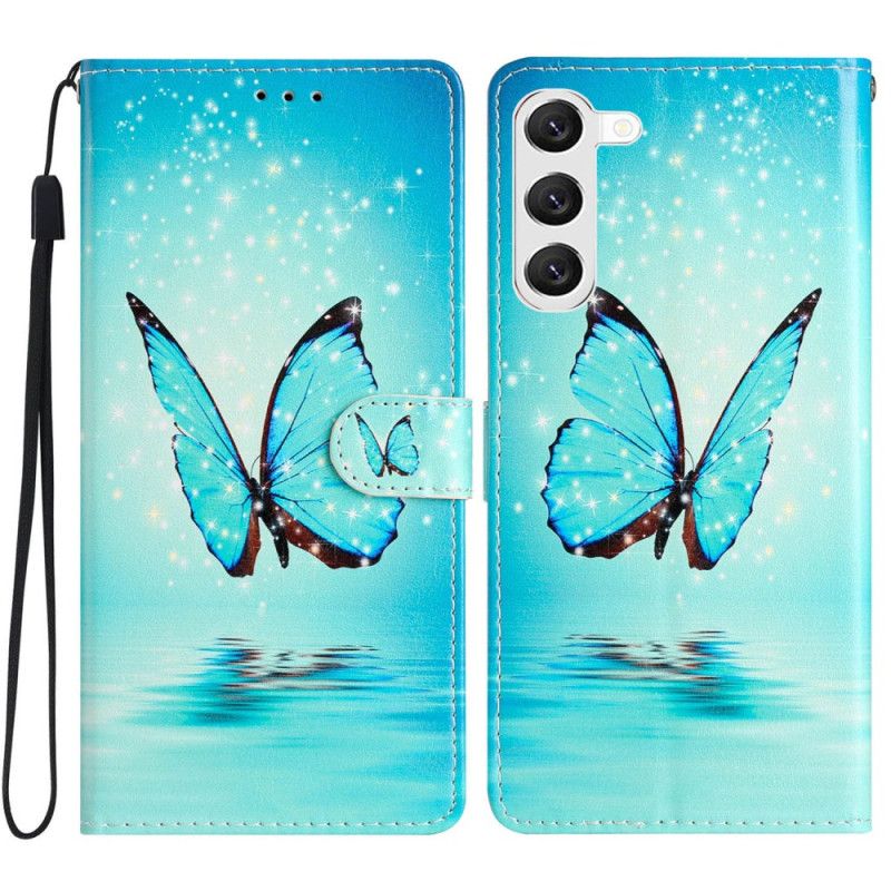 Puzdro Samsung Galaxy S24 Plus 5g Blue Butterfly In Lanyard Flight