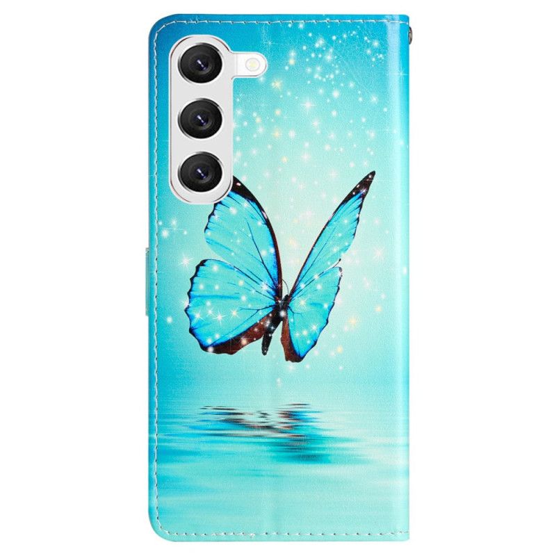 Puzdro Samsung Galaxy S24 Plus 5g Blue Butterfly In Lanyard Flight