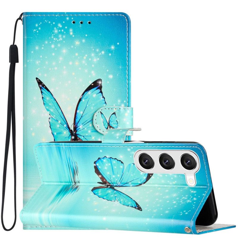 Puzdro Samsung Galaxy S24 Plus 5g Blue Butterfly In Lanyard Flight