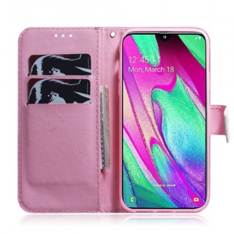 Kožené Puzdro Samsung Galaxy A40 Kvet Dusty Pink