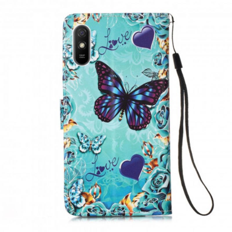 Kožené Puzdro Xiaomi Redmi 9A Love Butterflies Strappy