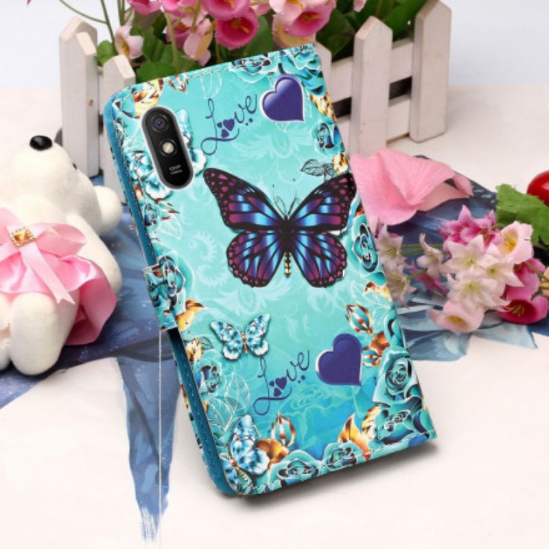 Kožené Puzdro Xiaomi Redmi 9A Love Butterflies Strappy