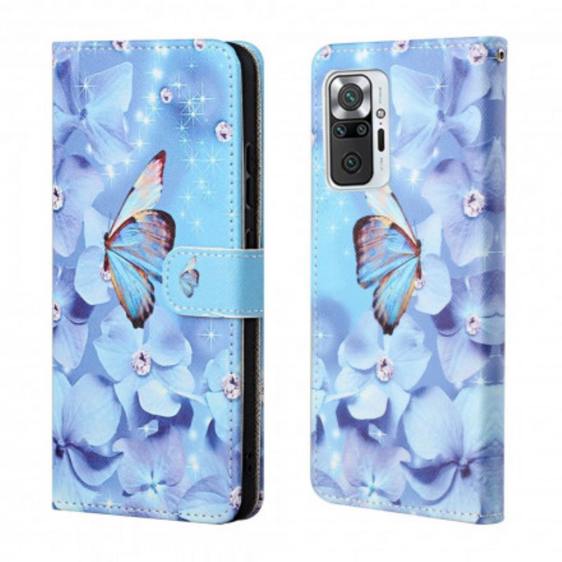 Kožené Puzdro Xiaomi Redmi Note 10 Pro Strappy Diamond Butterflies