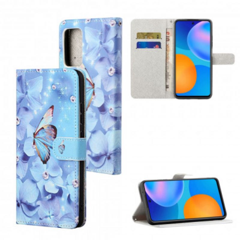 Kožené Puzdro Xiaomi Redmi Note 10 Pro Strappy Diamond Butterflies