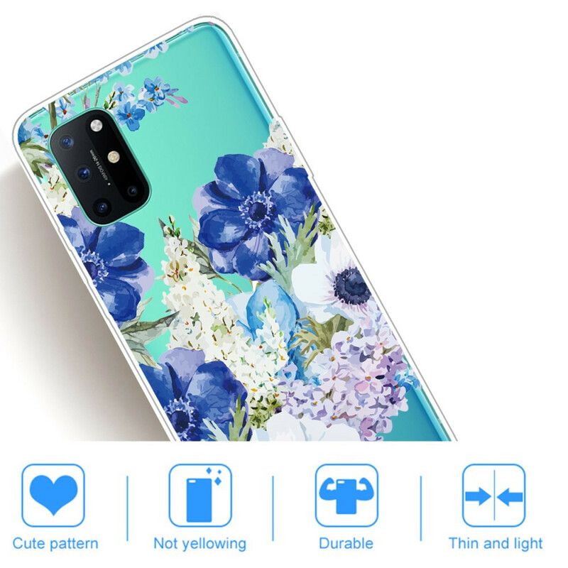 Kryt OnePlus 8T Bezšvové Akvarel Modré Kvety