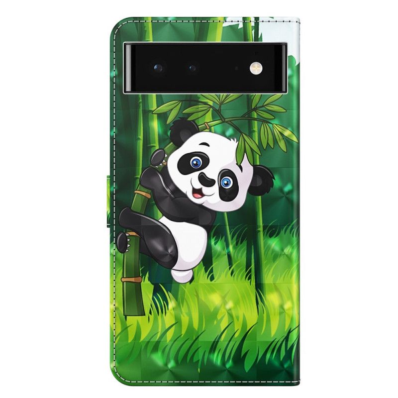 Kožené Puzdro Google Pixel 7 Pro Panda A Bambus So Šnúrkou